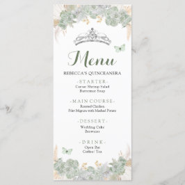 Boho Sage Green Rose Royal Quinceañera Menü Menükarte