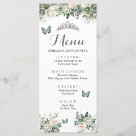Boho Sage Green Royal Rose Princess XV Años Menü Menükarte