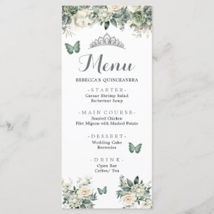Boho Sage Green Royal Roses Princess XV Años Menu