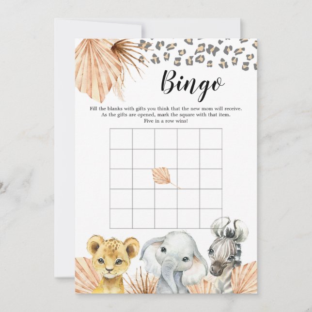 Boho Sage Green Safari Oh Boy Baby Dusche Bingo Einladung (Vorderseite)