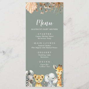 Boho Sage Green Safari Oh Boy Baby shower Menu