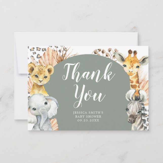 Boho Sage Green Safari Oh Boy Carte de remerciemen (Devant)