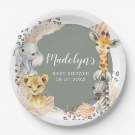 Boho Sage Green Safari Oh Boy Paper Plate Pappteller