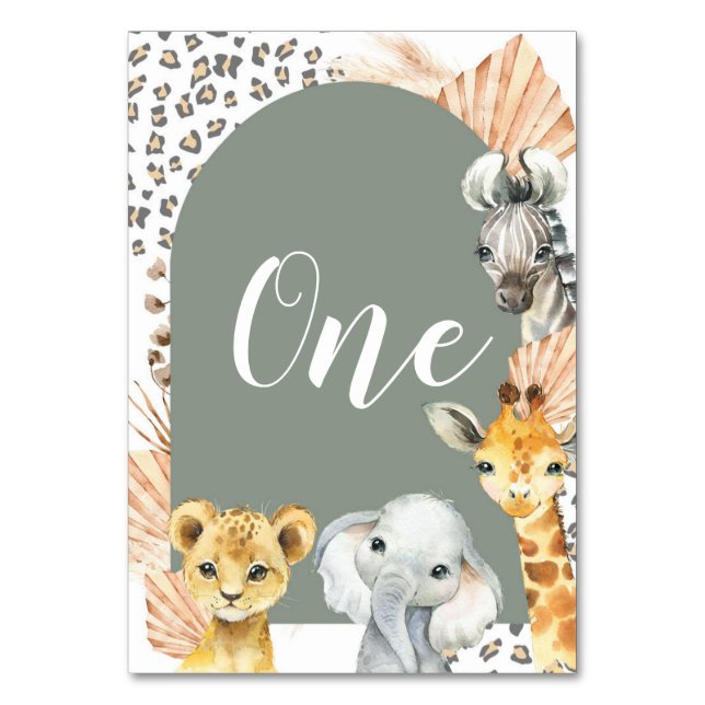 Boho Sage Green Safari Oh Boy Tischnummer (Vorderseite)