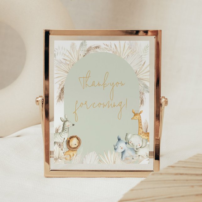 Boho Sage Green Safari Vielen Dank für Ihren Besuc Poster (Hello Baby Safari Baby Shower  Thank you for Coming Sign)