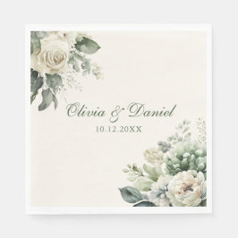 Boho Sage Green und Elfenbein Blume Hochzeit Serviette