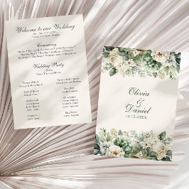 Boho Sage Green und Elfenbein Blume Hochzeitsprogr Programm