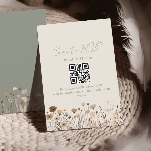 Boho Sage Green Wedding QR Code RSVP Karte (Von Creator hochgeladen)