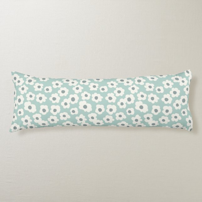 Boho Sage Green White Grey Floral Seitenschläferkissen (Vorderseite)