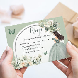 Boho Sage Green White Roses Prinzessin XV Años Ant RSVP Karte