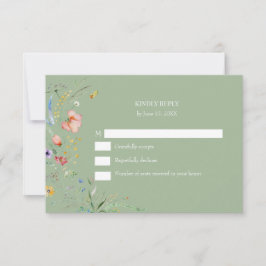 Boho Sage Green Wildblume Wedding RSVP Card Karte