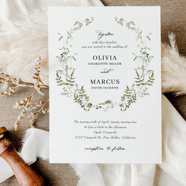 Boho Sage Greenery Faire-part de mariage botanique (Foliage Wreath Invitation Set)