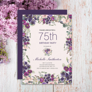 Boho Sage Grün Blätter Lila Rosa Floral 75. Einladung