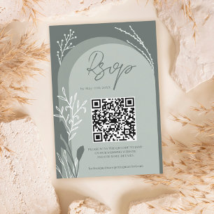 Boho sage grün floral Qr Skript Bogen Hochzeit RSVP Karte