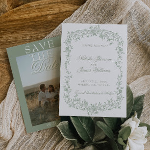 Boho Sage Grün Florale Foto Hochzeit Save The Date