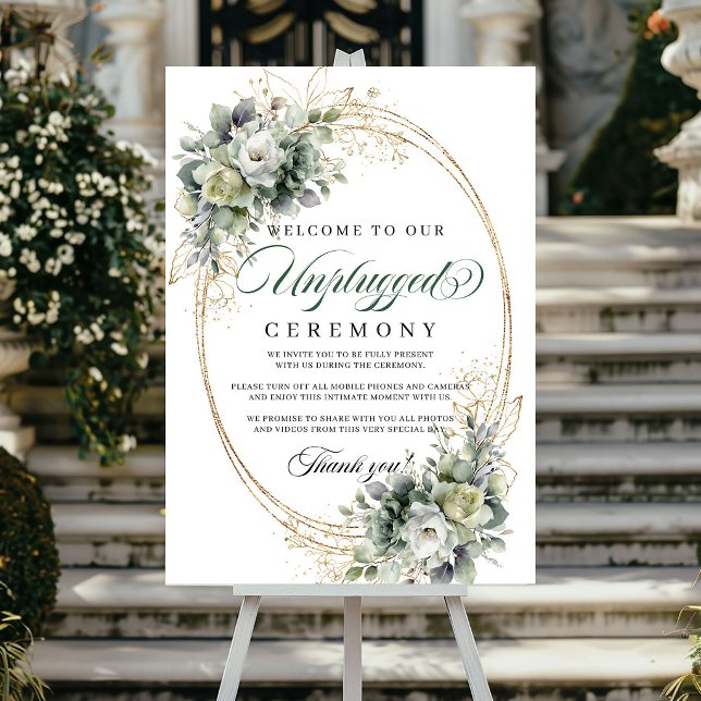 Boho-Sage-Grün-Unplugged-Zeremonie-Poster-Schild Poster (Boho Sage Green Unplugged Ceremony Poster Sign)