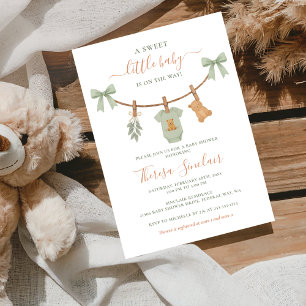 Boho Sage Grün Wäscheleine Baby Shower-Einladung Einladung