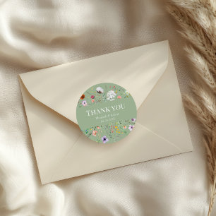 Boho-Sage-Grün-Wildflower-Dankeschön Runder Aufkleber