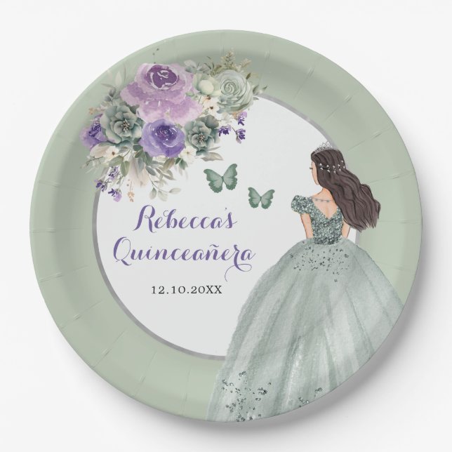 Boho Sage Lila Kleid Prinzessin Girl Sweet 16 Años Pappteller (Vorderseite)