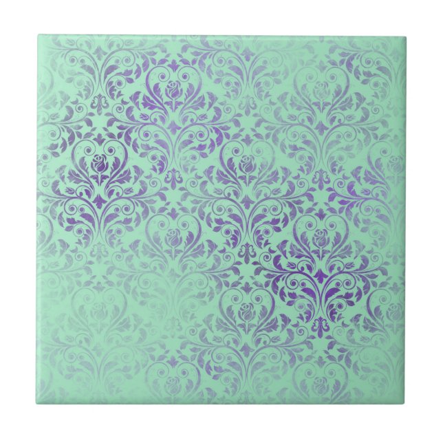 Boho Sage Lila Muster Fliese (Vorderseite)