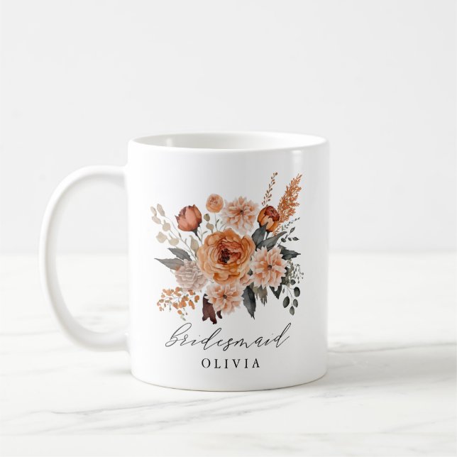 Boho Sage Terracotta Floral Bridesmaid Mug (Gauche)