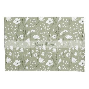 Boho-Sagegrün-Botanical-Personalisierte Blumen Kissenbezug