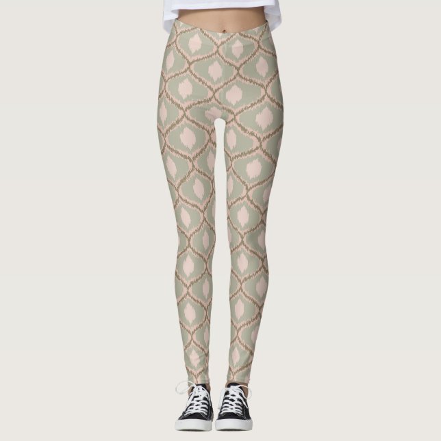 Boho-Sagegrün-Geometrisches Muster Leggings (Vorderseite)