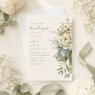 Boho-Sagegrün- und Elfenblumen-Hochzeit Einladung