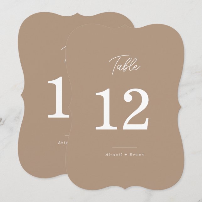 Boho-Sand-Die-Cut-Script-Hochzeitstischnummer Einladung (Vorne/Hinten)