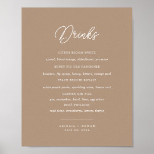 Boho-Sand-Minimalist-Script-Hochzeitsbar-Menü-Schi Poster