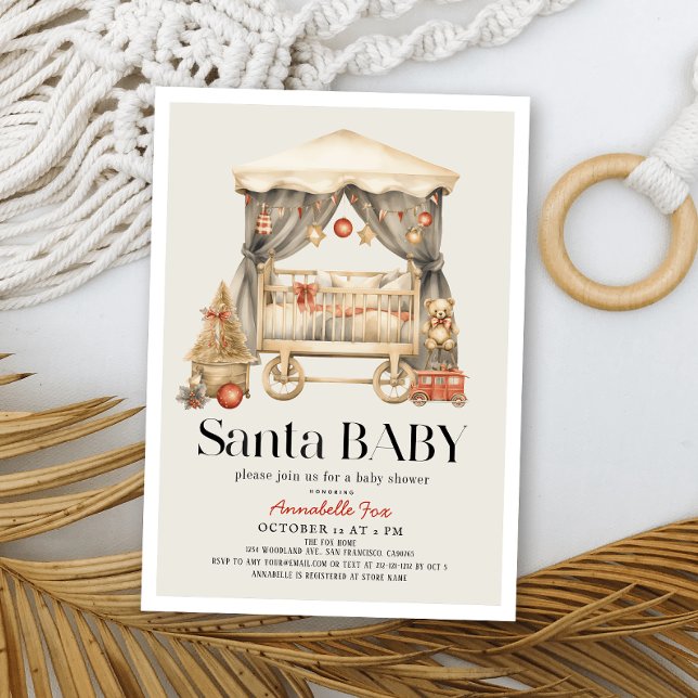 Boho Santa Baby Christmas Holiday Crib Baby Shower Einladung (Von Creator hochgeladen)