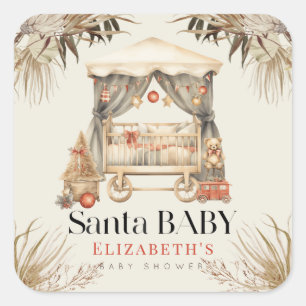 Boho Santa Baby Weihnachtskrippe Kinderdusche Quadratischer Aufkleber