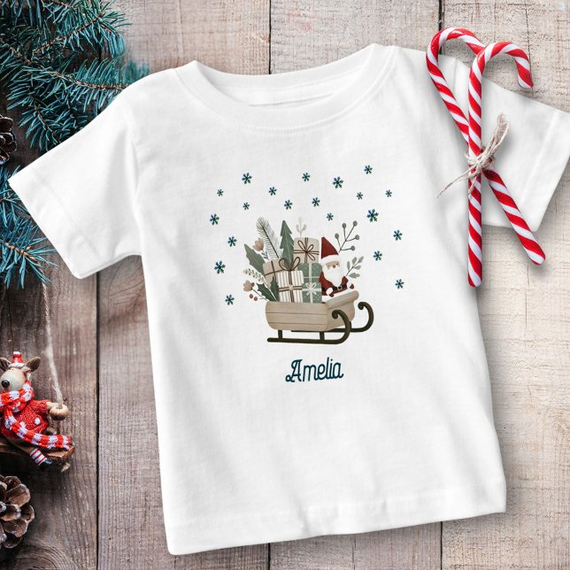 Boho Santa on Sleigh mit Geschenken Schneeflocken  Baby T-shirt (Von Creator hochgeladen)