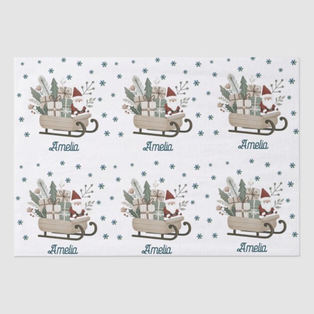 Boho Santa on Sleigh mit Geschenken Schneeflocken  Seidenpapier (Vorderseite)