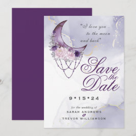 Boho Save the Date Dusty Lila Crescent Moon Einladung