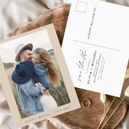Boho Save the Date Foto Minimal Script Postkarte