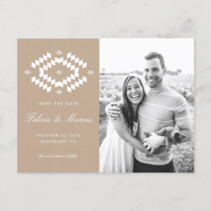 Boho Save the Date Postcard, Kraft Ankündigungspostkarte