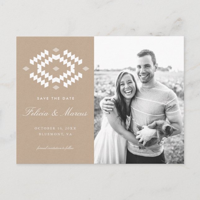 Boho Save the Date Postcard, Kraft Ankündigungspostkarte (Vorderseite)