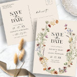 Boho Save the Date Postcard Postkarte<br><div class="desc">Diese stilvolle und elegante Hochzeitsfeier rette-die-date Ankündigung Postcard bietet prächtige handbemalte Aquarellfarben-Wildblumen,  die als hübsches Bouquet für den Frühling,  den Sommer oder Hochzeiten im Herbst arrangiert werden. Finden Sie passende Artikel in der Boho Wildblume Wedding Collection.</div>