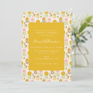 Boho Scandinavian Yellow Flowers Brautparty Einladung