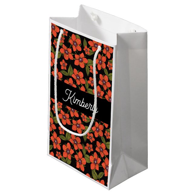 Boho Scarlet Pimpernel Monogram Gift Bag Kleine Geschenktüte (Vorderseite Schrägansicht)
