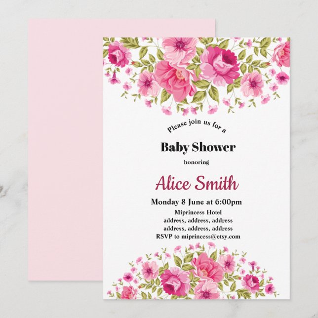 Boho schicke Blumen-Babydusche Einladung (Vorne/Hinten)