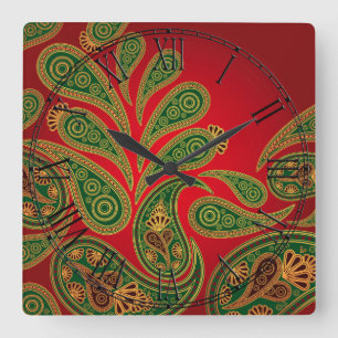 Boho schicke Retro Hippie Paisley Quadratische Wanduhr