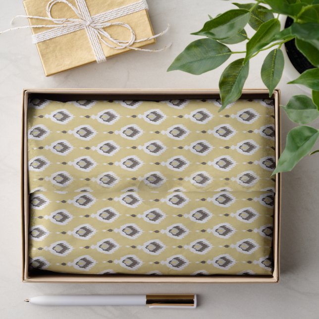 Boho schickes gelbes ikat Stammes- Mustermonogramm Seidenpapier (Geschenk)