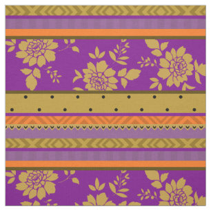 Boho schickes violettes Senf-Gelb-Blumenstreifen Stoff