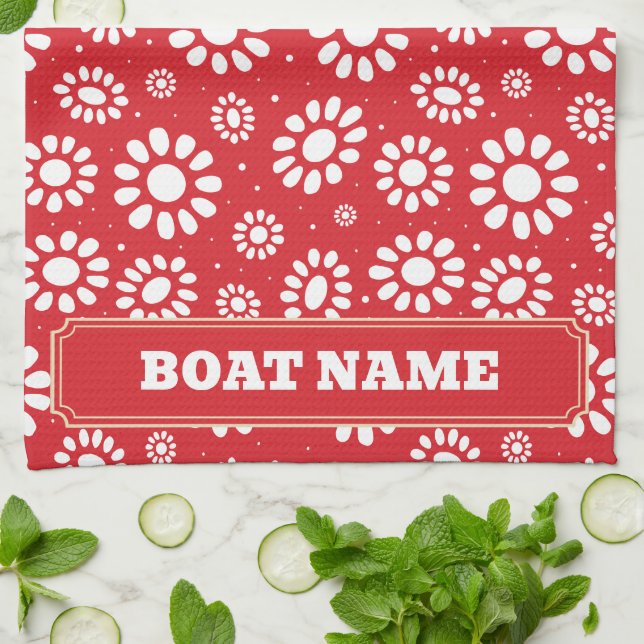 Boho-Schmalboot-Kanalboot-Barkassen-Name Rot Geschirrtuch (Gefaltet)