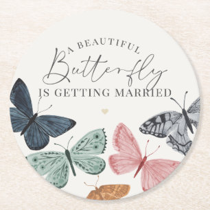Boho-Schmetterling-Baby-Shower-Getränkeschutz Runder Pappuntersetzer