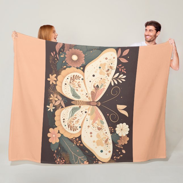 Boho-Schmetterling Blumen  Fleecedecke (Beispiel)
