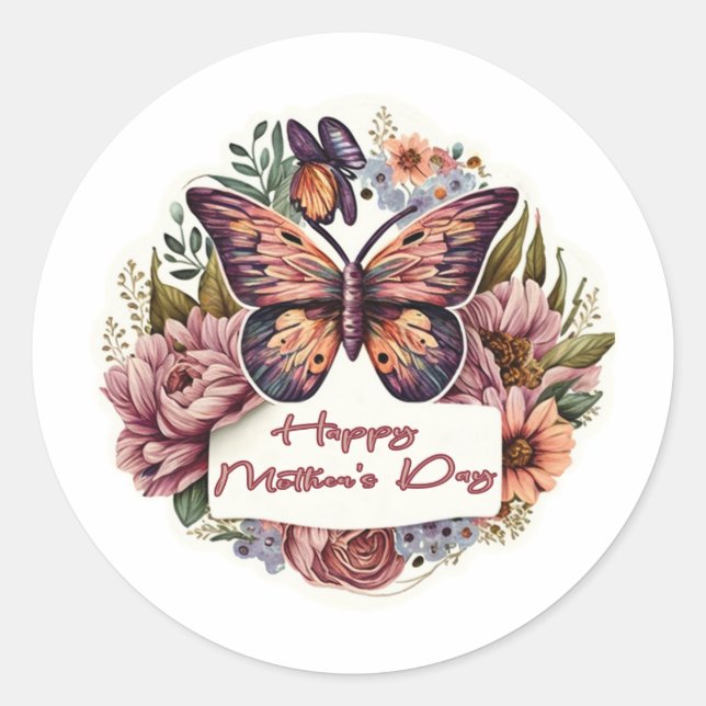 Boho Schmetterling Happy Mother Day Aufkleber (Vorderseite)