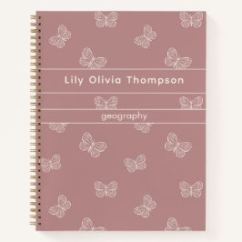 Boho-Schmetterling-Muster-Schulmädchen-Name Mauve Notizbuch